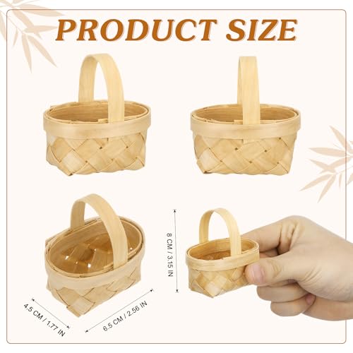 STOBAZA 20 Pack Mini Woven Baskets with Handles for Party Favors, Crafts Decor, Small Girls Baskets for Egg Picnic Wedding Farmhouse Easter Decor(Wood Trim, 6.5x4.5x4cm, Bulk Set) by STOBAZA - Image 4