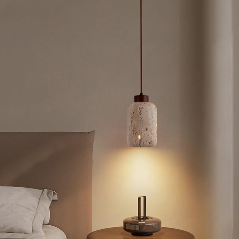 Lampe suspension pierre travertin pour remplacer un éclairage trop agressif de salon