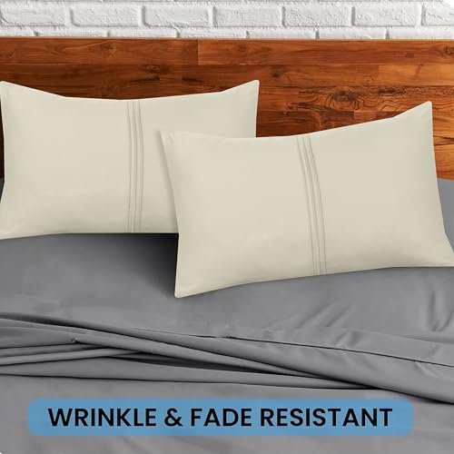 Nafay Living Pintuck Pillowcases 2 Pack Brushed Microfiber Soothing Feel Wrinkle & Fade Resistant with Envelope Closure (Cream)