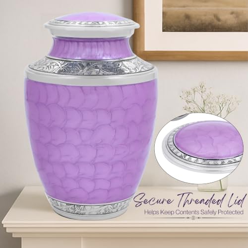 Image of ALPHA Living HOME ALPHA Living HOME Cremation Urns for Human Ashes Adult Male Female, Urn for Ashes Adult, Funeral Memorial Urn, Large 200+ Cubic Inches, Purple Silver, 10 Inch