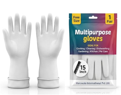 Image of White Multipurpose Rubber Gloves| Cleaning| Kitchen| Dishwashing | Gardening | Pet Care | Painting | Reusable| Non-Slip| Latex-Free| Heavy Duty| Waterproof|- 15 INCH. (1 WHITE) |