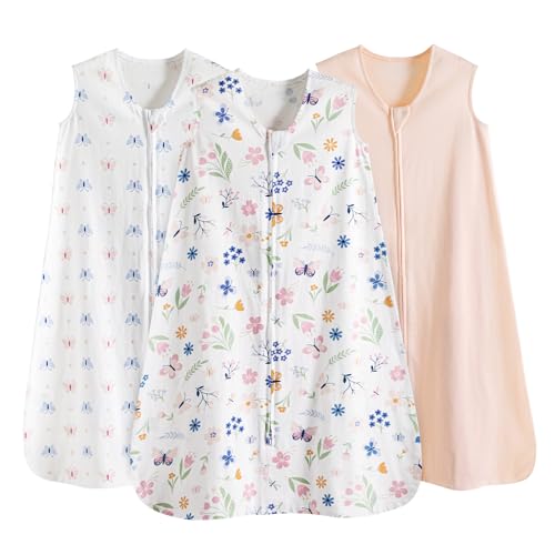 Image of david's kids 3 Pack 100% Cotton Baby Sleep Sack 0-6 Months, Ultra Soft Baby Wearable Blankets with 2-Way Zipper, Comfy Sleeping Bags for Infant Newborn Boys Girls Neutral, Small Size, Butterfly