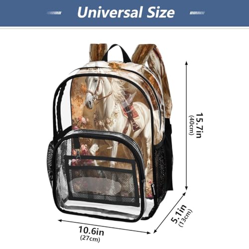 ALAZA Unicorn Horse Blossom Floral Clear Backpack PVC Transparent Bookbag Heavy Duty for Student Boy Girl Kids Adult School Travel Work4