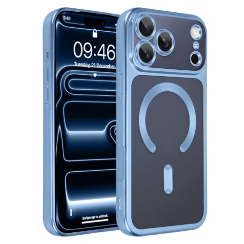 tharlet Magnetic for iPhone 17 Pro Max Case Clear Blue Luxury Plating Edge