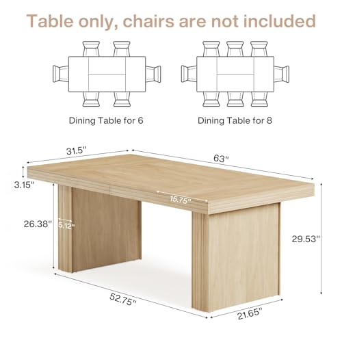 Tribesigns 63 Inches Farmhouse Dining Table for 6, Modern Kitchen Table with Fluted Line for Dining Room, Living Room, Natural - Image 2