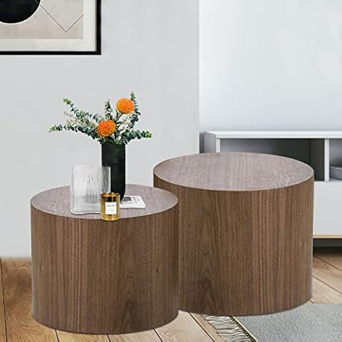 Nesting Coffee Table Set of 2, Walnut Round Wooden Coffee Tables Modern Circle Table for Small Space,Living Room,Bedroom (Walnut) Cover