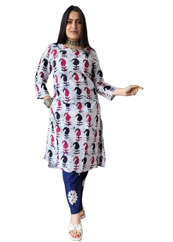 Ensemble Kurti indien en coton imprimé main de haute qualité avec son pantalon fluide chic