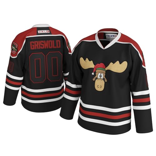 Griswold Elch Clark #00 Hockeytrikot - X-Mas Vacation Stitched Letters & Numbers Fan Apparel Breathable Polyester S-5XL, Schwarz, L