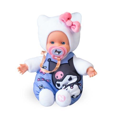 Nenuco Cute Kuromi, Mini Bambola da 15 cm, corpo orbido, vestita da personaggio Kuromi di Hello Kitty, con ciuccio, + 10 mesi, Famosa (NFNC2200)