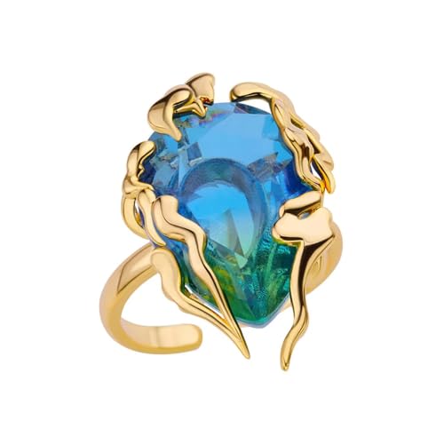 Gradient Blue Green Cubic Zirconia Flame Rings Adjustable Open Band Accessory for Casual and Formal Occasions Versatile Occasion