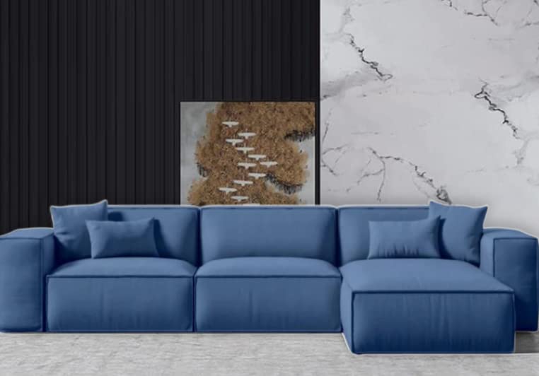 Modren L Shape Luxury Sofa Set Modern Design Furniture Sectional Couch Living Room Sofas MODULAR SOFA Majlis Sofa- 3 PIECES MM TEX (Left Bed, Marino Blue)