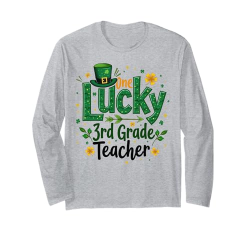 Un fortunato insegnante di terza elementare St Patrick's Day Irish Shamrock Maglia a Manica
