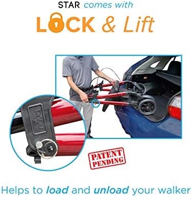 Image demonstrating the Lock & Lift feature of the Nova Star 8 Rollator, showing a person loading a folded rollator into a car trunk.