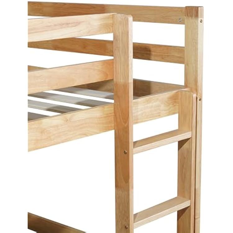 PVWIIK Bunk Bed Twin Over Twin/Solid Wood Bunk Bed Frame with Ladder & Safety Guard Rails,Space Saving Design/No Box Spring Needed, Natural