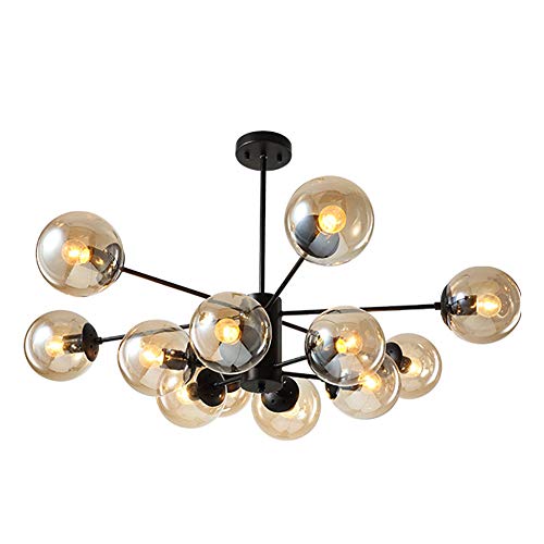 Spoutnik Industriel Vintage suspension d'exception 16 globes en verre et chrome noir