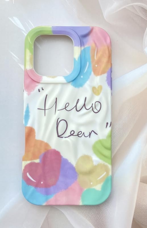 Image of COVERLY for iPhone 14 Plus Hello Dear Quote Quirky & Trendy Wrinkle Phone Case, Luxury Texture Pattern Retro Cute Colorful Artistic Cool Design -Aesthetic Princess Cover for Apple iPhone 14 Plus