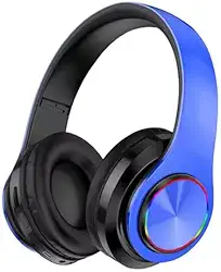 Fone de Ouvido Bluetooth, Over-Ear, LED RGB, Microfone Integrado, Bateria 20h (Azul)
