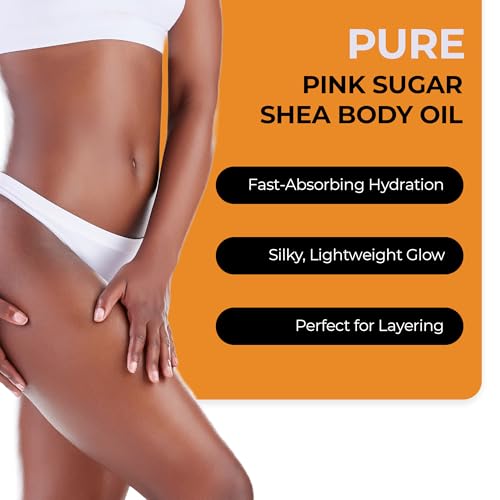 RA COSMETICS Shea Body Oil, Pink Sugar – Lightweight African Body Oil with Unrefined Shea Nut Oil from Ghana – Hydrating Moisturizer for Dry Skin – Softens & Smoothes Skin from Head to Toe – 2oz