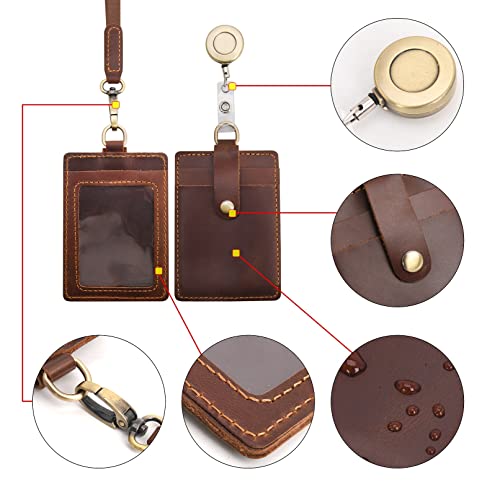 Wonderpool Id Badge Holder Genuine Leather Card Slots Case With Detachable Neck Lanyard And Retractable Badge Reel For Office School Hospital Exhibition Id & Driver Licence (Coffee) #TOP4