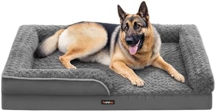 Feandrea Orthopädisches Hundebett für große Hunde, wasserdichtes Hundesofa | Mit abnehmbarem Plüsch-Bezug, 122 x 85 x 16 cm, schiefergrau, BLOMFY Kollektion PGW254G02