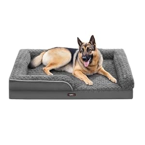 Feandrea Orthopädisches Hundebett für große Hunde, wasserdichtes Hundesofa mit abnehmbarem Plüsch-Bezug, 122 x 85 x 16 cm, schiefergrau PGW254G02