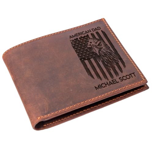 Personalized American Eagle US Flag Wallet for Dad, Custom American Dad Leather Wallets, Engraved Wallet for Men, Customized Fathers Day Wallet