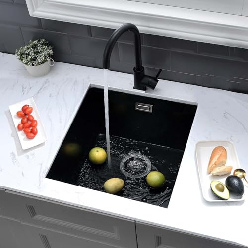 Évier cuisine quartz noir 45 cm compact pour poste de travail et bar - 4