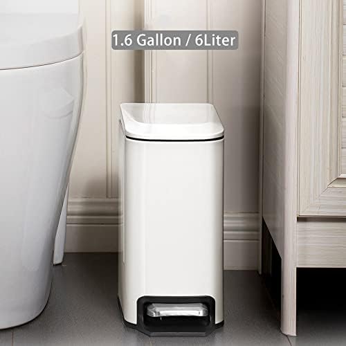 Small Trash Bin with Lid, 6 Liter Stainless Steel Pedal Bin, Rectangular Slim Garbage Bin with Removable Inner Wastebasket for Bathroom, Bedroom, Office, Kitchen  Black 