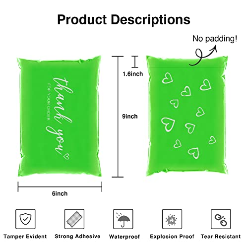 Jinruikj Thank You Poly Mailer 6X9 Inch 100 Pcs Packaging Bags Green Envelopes With Self Adhesive, Waterproof And Tear-Proof Postal Bags, Chic Shipping Bags For Clothing, Bulk #TOP1