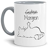 Tasse mit Spruch - Nö-Katze Guten Morgen - lustige Tasse für die Arbeit/Bürotasse/freche Tasse mit Katze/Geschenkidee lustig - Innen & Henkel Grau