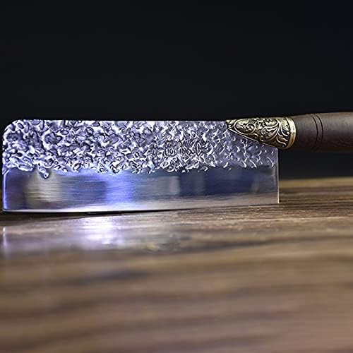 Meat Cleaver Knife, 7.5 Inch Handmade Knife 7Cr17 High Carbon Steel Anti-Stick Forged Veins Slicing Cleaver Nakiri Kitchen Knife Copper Flower Decor