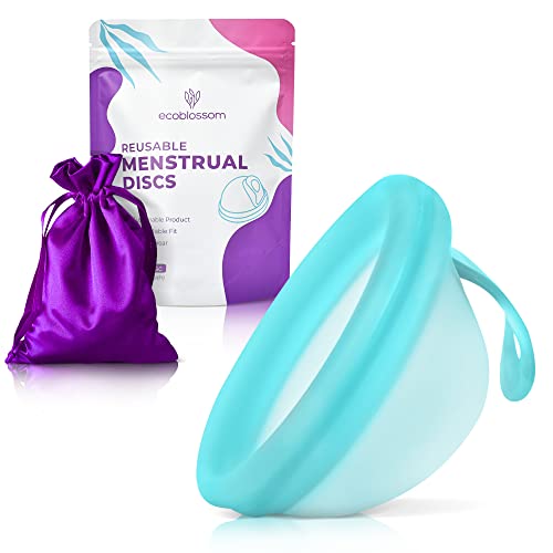 Ecoblossom Reusable Menstrual Disc - Menstrual Cup - Soft Period Disc for Women Designed with Flexible, Medical-Grade Silicone Period Cup (Cyan)
