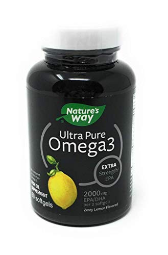 Natureâ€™s Way Ultra-Pure Omega-3 Extra Strength Fish Oil Supplement, Lemon Flavor Softgels, 60 Count