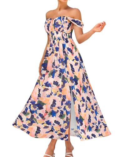 Image of GRACE KARIN 2026 Women's Summer Floral Wedding Guest Dress,Beach Flowy A Line Maxi Off Shoulder Bridesmaid Dresses