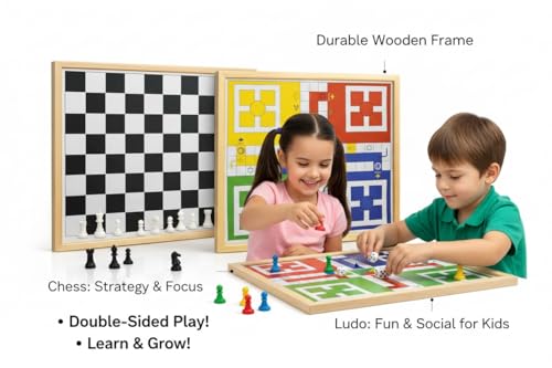 Image of 2-in-1 Ludo, Wooden Board Game| Ludo Game Set | Vibrant Multiplayer Game for Kids & Adults | Smooth & Durable Indoor Board Game Set Indoor Game (ludoandchess)