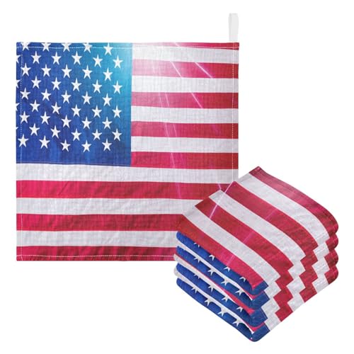 Kigai American Flag Baby Washcloths,5pcs Ultra Soft Absorbent Towel,Newborn Bath Face Towel, Natural Reusable Baby Wipes for Sensitive Skin, Baby Registry as Shower