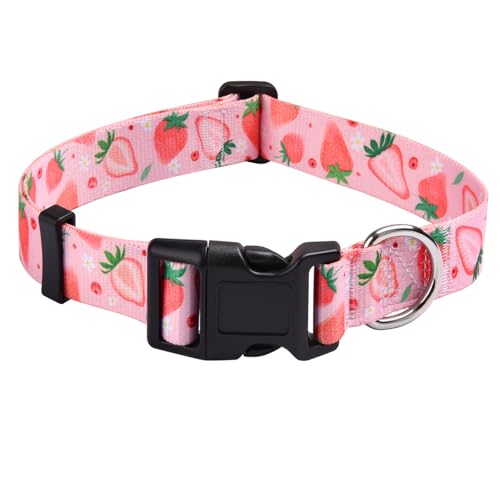 Mihqy Hundehalsband, Verstellbares, Weich & Komfort Hunde Halsband, Böhmisches, Blumen, geometrisches, Stammes Design, für Kleine, Mittlere und Große Hunde(Erdbeere,S)