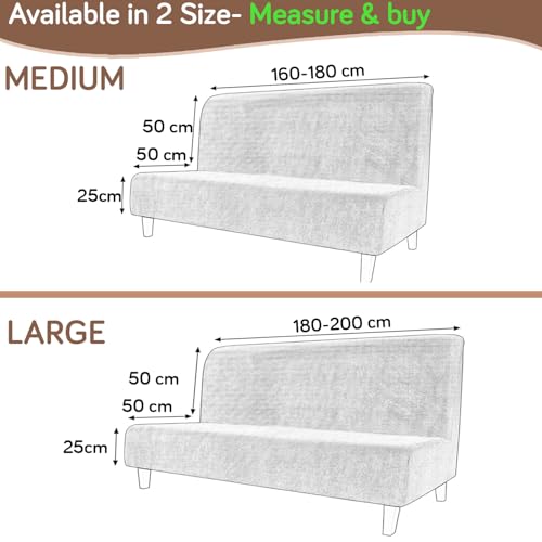 Image of HOKIPO 280 GSM Armless Sofa Cover for Sofa Cum Bed, Stretchable Elastic Futon Slipcover - 'Aria Nova' Large, Beige (AR-6703-BGE)