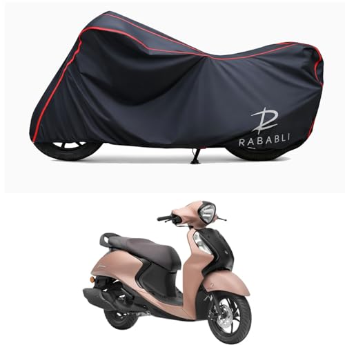 Image of Waterproof Bike Body Cover Compatible for | Yamaha Fascino 125 SPL Disc | Taffeta Fabric, Red Piping Design, Bottom Elastic Fit | Dustproof, Sun UV & Rain Protection for All Bikes
