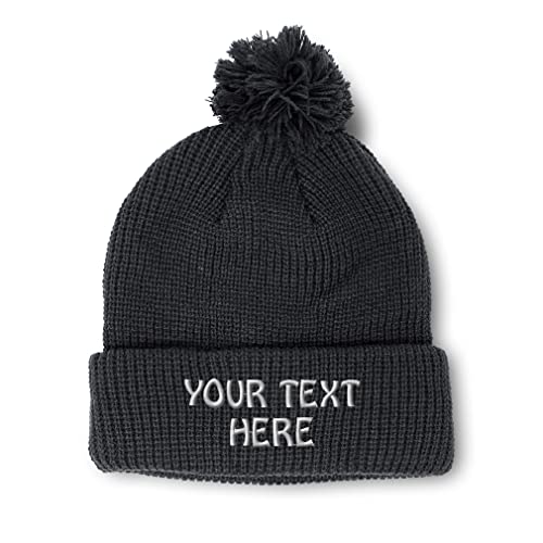 Winter Hat Pom Pom Beanie for Men & Women Custom Personalized Text Name Embroidery Acrylic Skull Cap Hat Black 1 Size