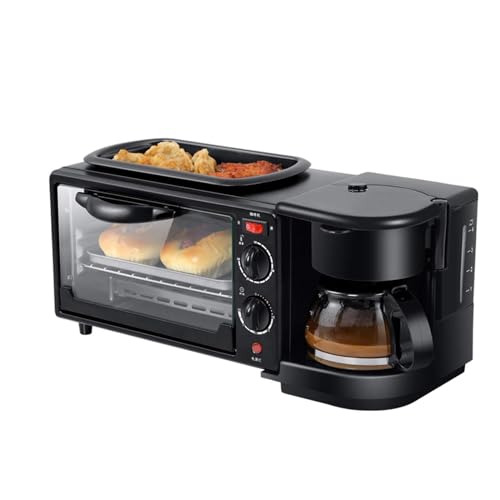 Breakfast Maker Station 3 In 1 Multifunction Machine - Electric Oven, Frying Pan, Mini Toaster, And Sandwich Maker For Easy Morning Meal Prep(Black)