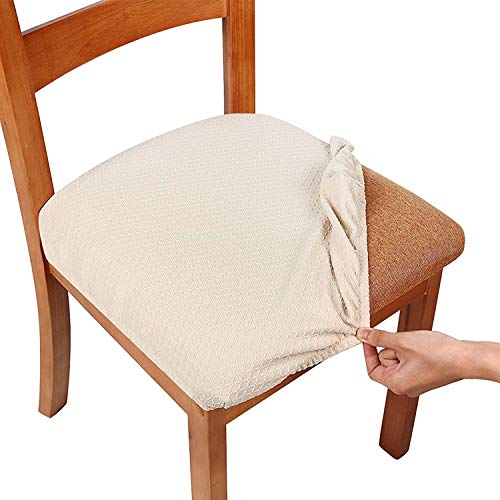 Smiry - Fundas de Asiento elásticas para Silla de Comedor y Oficina, Silla de Comedor, Cojines, Fundas Protectoras para Silla con diseño Jacquard, Beige, Dining*4
