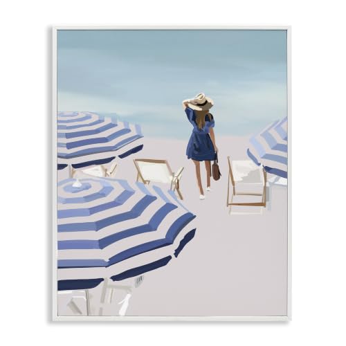 Beach Shore Umbrellas Coastal Scene, 11 x 14 Inch Framed Giclée Print