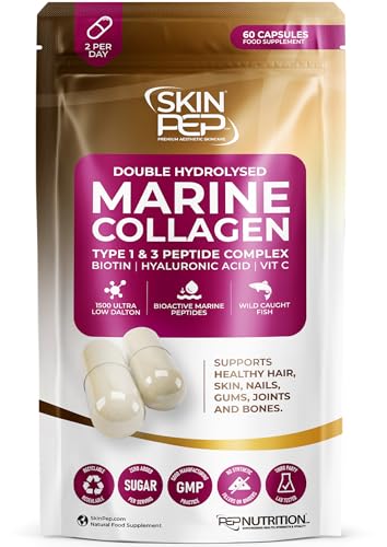 Marine Collagen Peptides (60 Capsules) | Wild Caught |1500 Daltons | Hyaluronic Acid | Vitamin C | Clean & Pure | No Fillers & Binders | Collagen Supplements for Women and Men