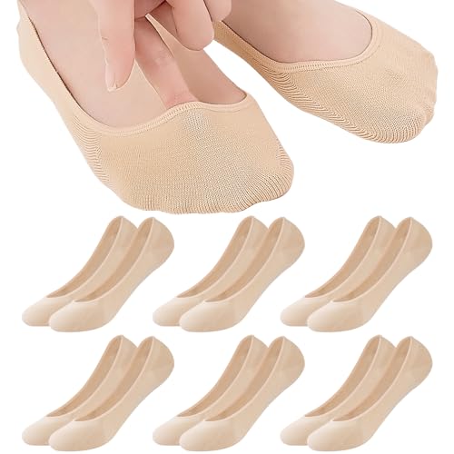 Niofind Calcetines de bailarina para mujer, 6 pares, transpirables, invisibles, no Show, antideslizantes, con almohadilla de silicona, algodón corto 35-38, 39-42