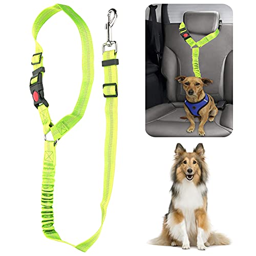 Qcwwy Dog Travel Supplies, Reflective Safety Seatbelt Strap For Car Pet Adjustable Headrest Seat Belt Dog Nylon (Fluorescent Green) - Image 2