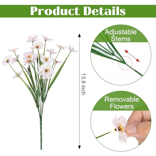 Image of Bassion 24 Bundles Artificial Flowers for Outdoors Decorations, White | UV resistant, silk fake flowers, realistic faux plants, outside planter window box porch garden home decoration
