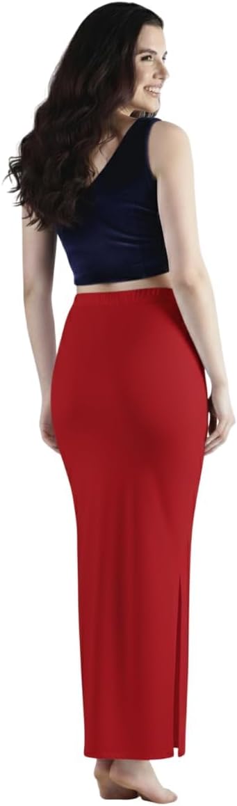 Women’s Body-Hugging Stretchable Saree Shapewear – Smooth Fit Slimming Petticoat (US, Alpha, One Size, Regular, Long, M-L, Red)
