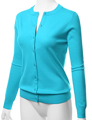 Image of LALABEE Women's Crew Neck Gem Button Long Sleeve Soft Knit Cardigan Sweater