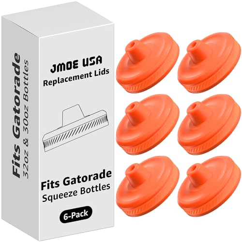Jmoe USA Improved Lid For Gatorade Water Bottle | Fits Squeezable 32 oz and 30 oz Versions | Faster Flow Valve and Easy Twist Grip | Made With Food-Grade Materials (6-Pack)